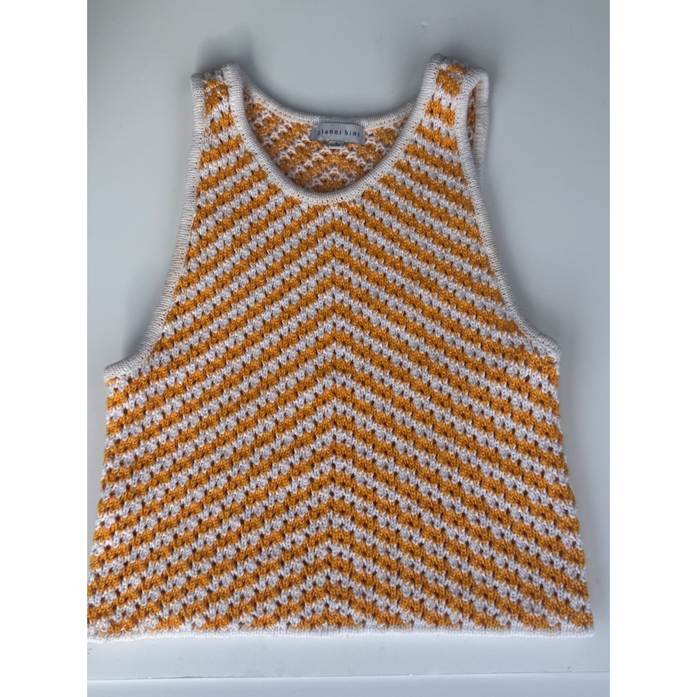 Gianni Bini Womens Crochet Knit Tank Top Orange White Striped Size S - Picture 2 of 5